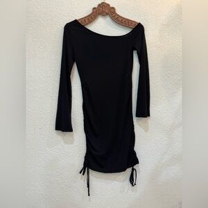 Asymmetrical Sheer Black Swim Cover Up Ruched Sides Size Medium